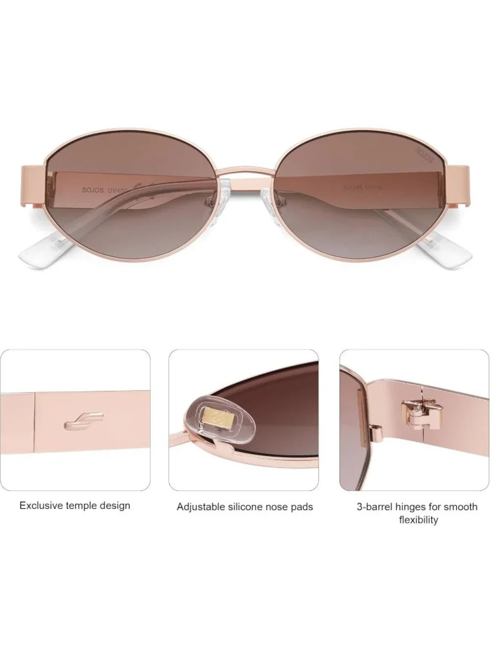 Women's Rose Gold Pink Lens Oval Trendy Shades UV400 Protection Sunglasses